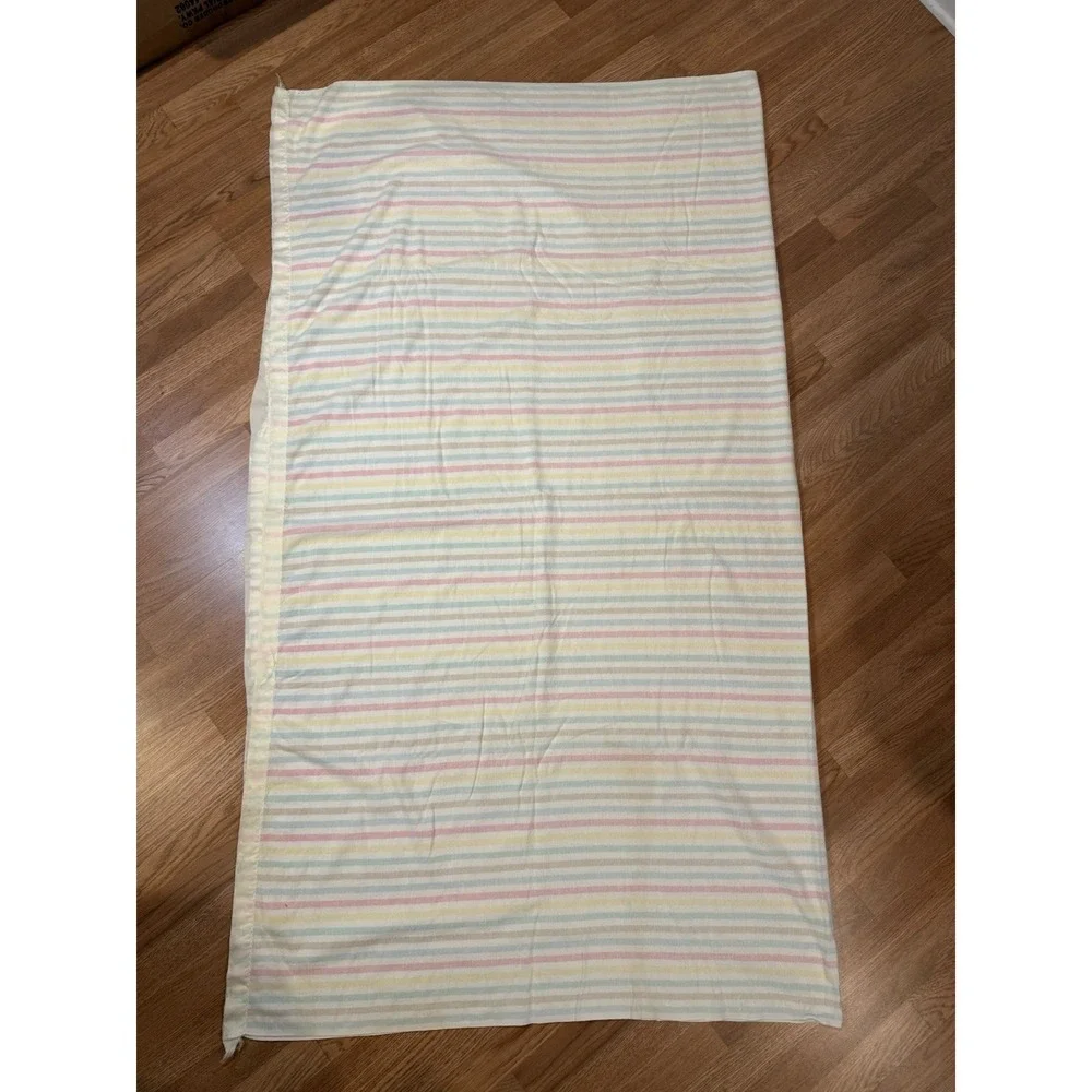 Vintage Cotton Pastel Stripe Blanket Satin Nylon Trim 78